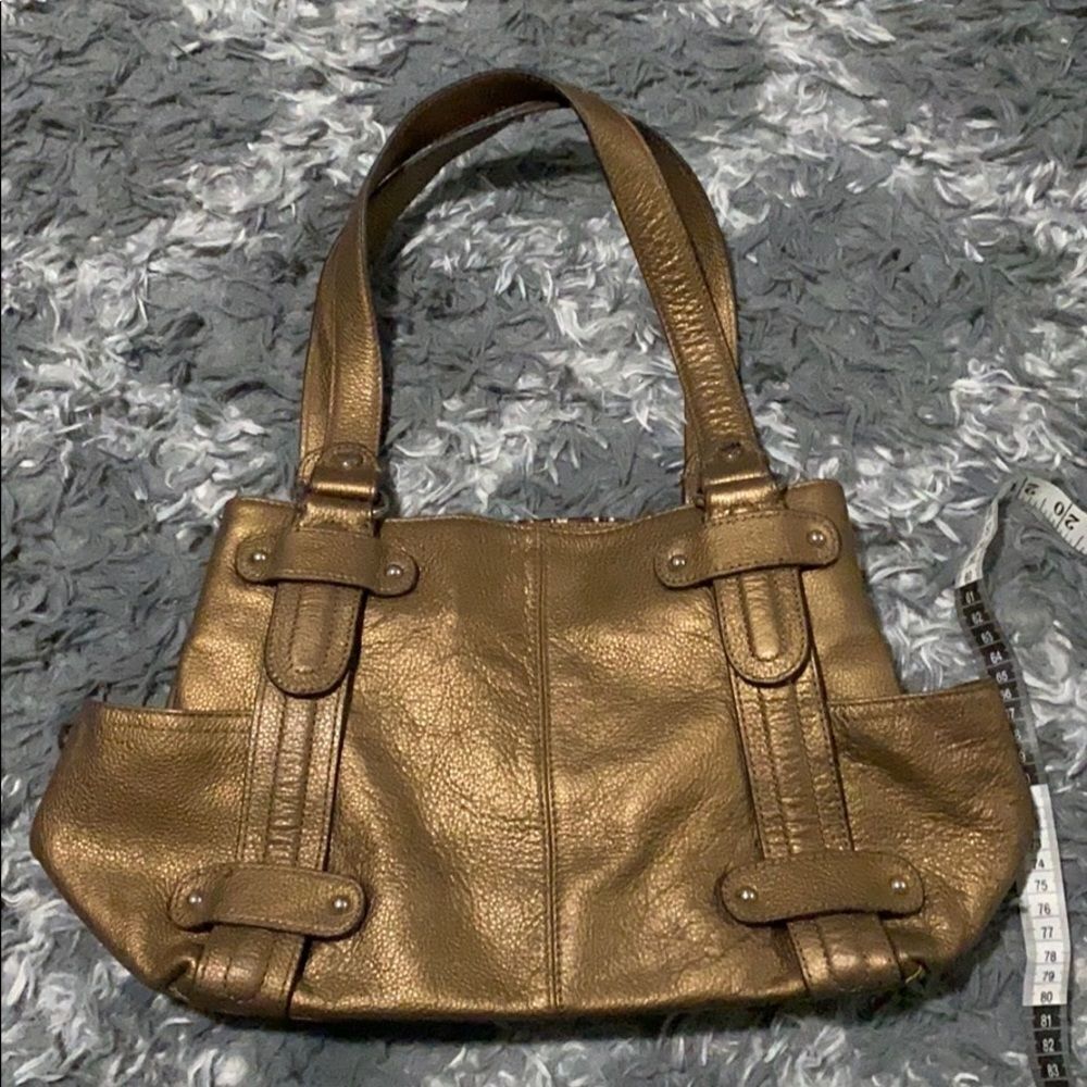 Tignanello‎ metallic bronze real leather hobo bag purse EUC